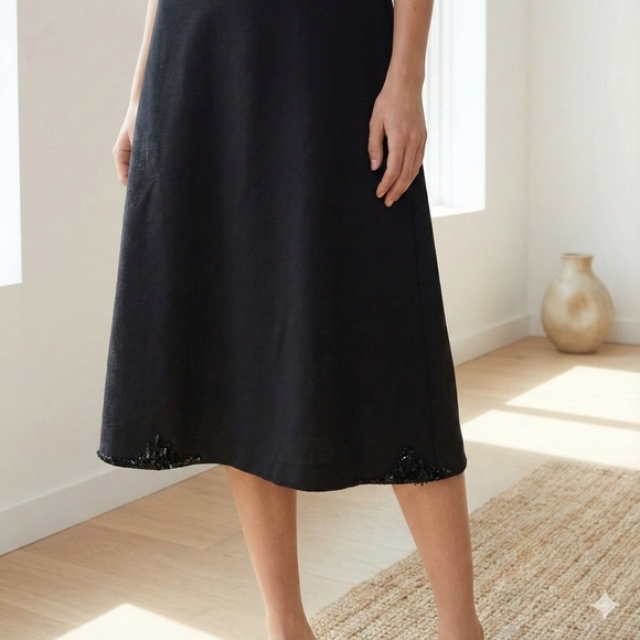 Max Mara black jersey a-line midi dress with beaded embellished hem - Small - Picture 2 of 8